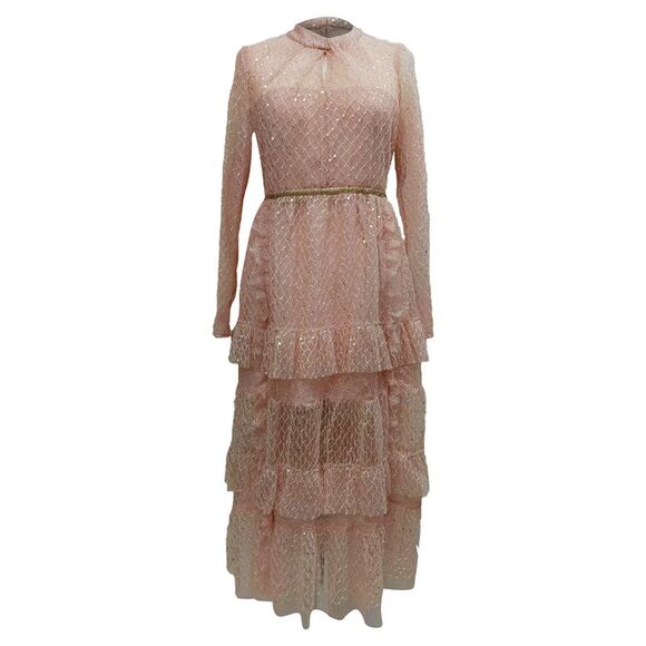 Self-Portrait Lace Midi Dress in Pink Polyester